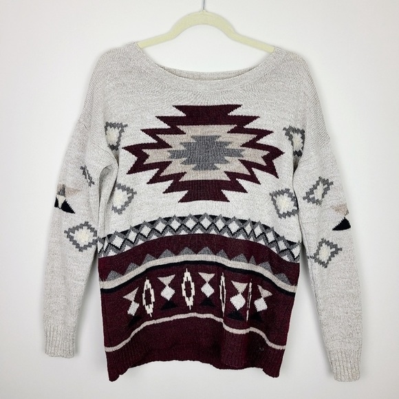 American Eagle Outfitters Aztec Print Wool Blend Crewneck Sweater Medium - Picture 8 of 13